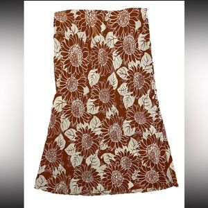 Madewell Women’s 14 100% Silk Floral Sunflower Rust Orange Cream Midi Bias Skirt
